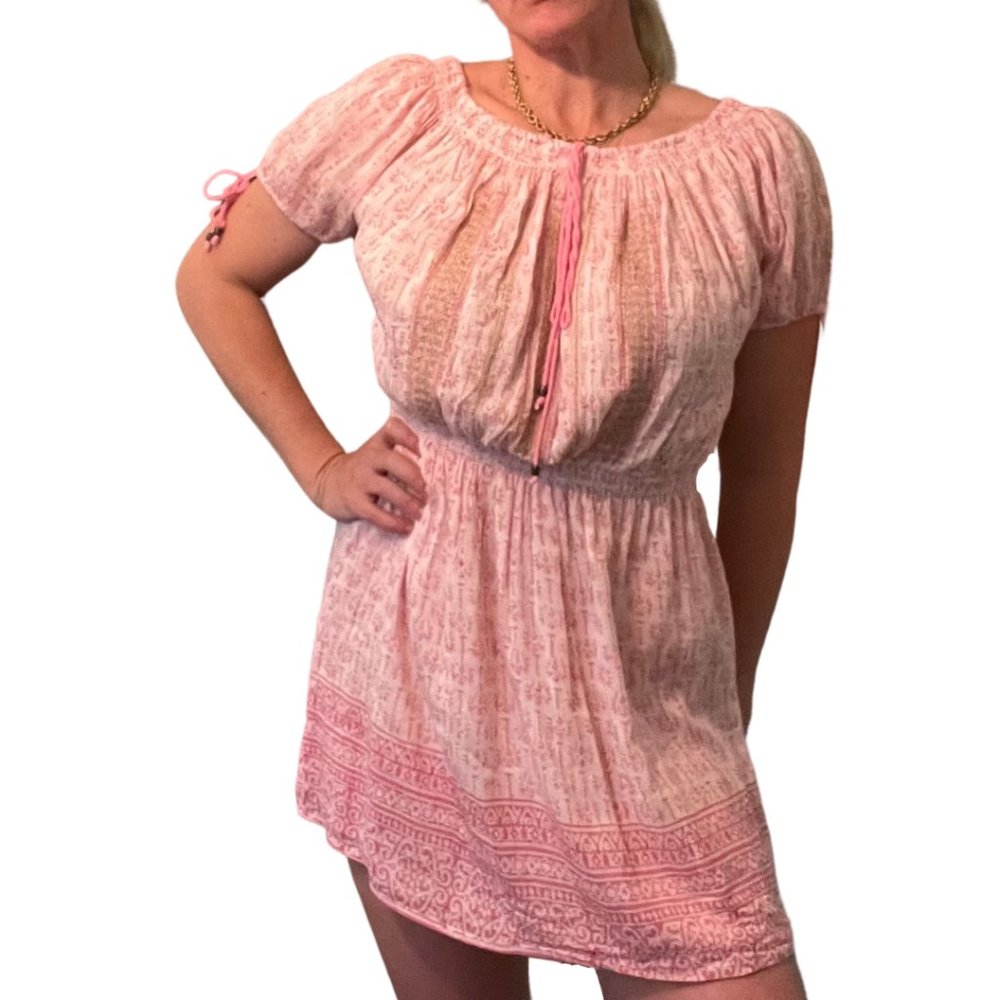 BELL Pink & White Batik Print dress with gold embellishment Size M